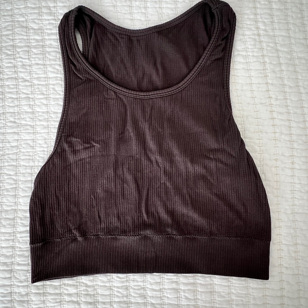 Skims Dark Brown Ribbed Cropped Tank Top